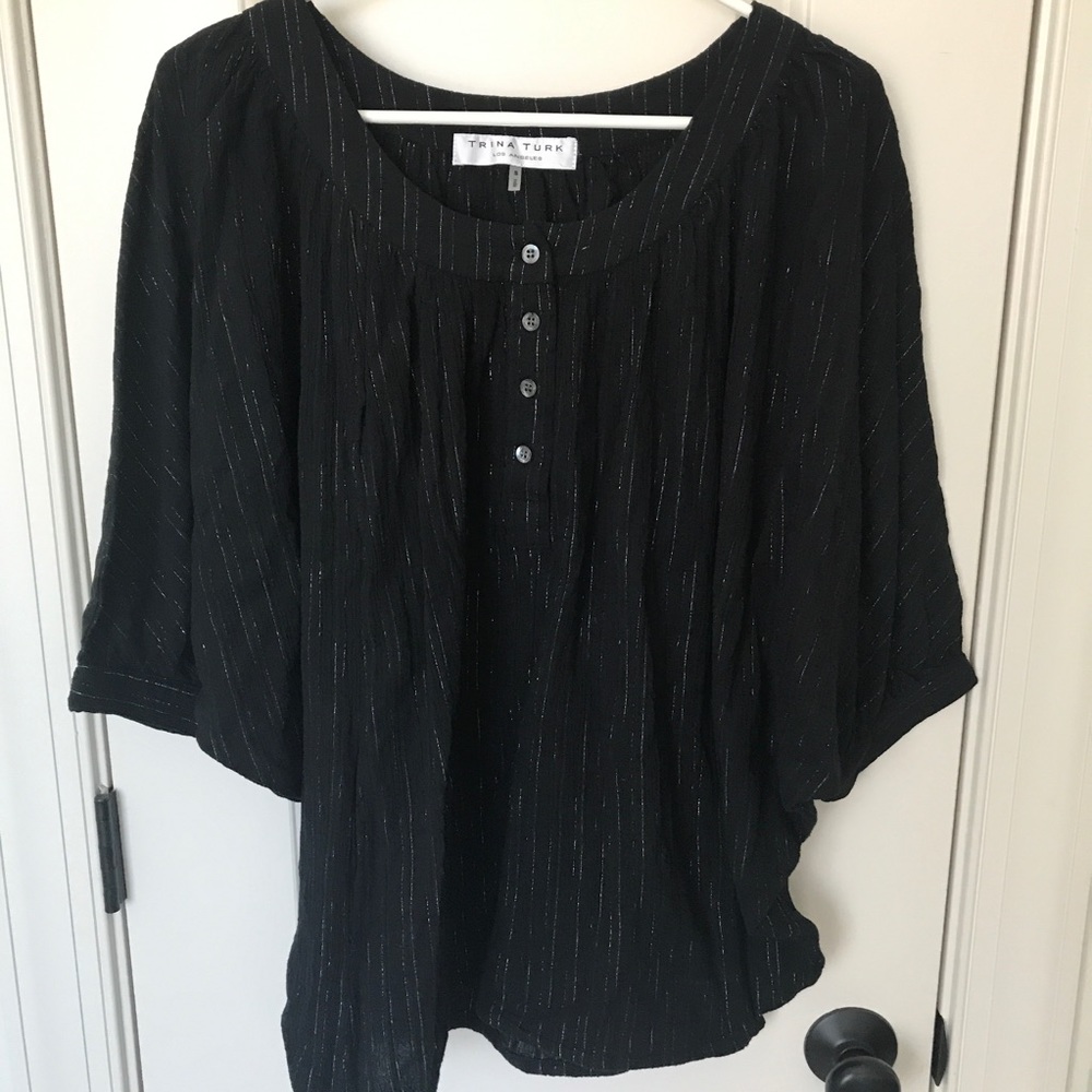 Trina Turk Black Silver Batwing Top